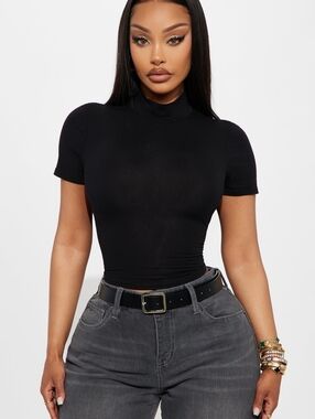 NWT Fashion Nova Black Mock Neck Baby Tee